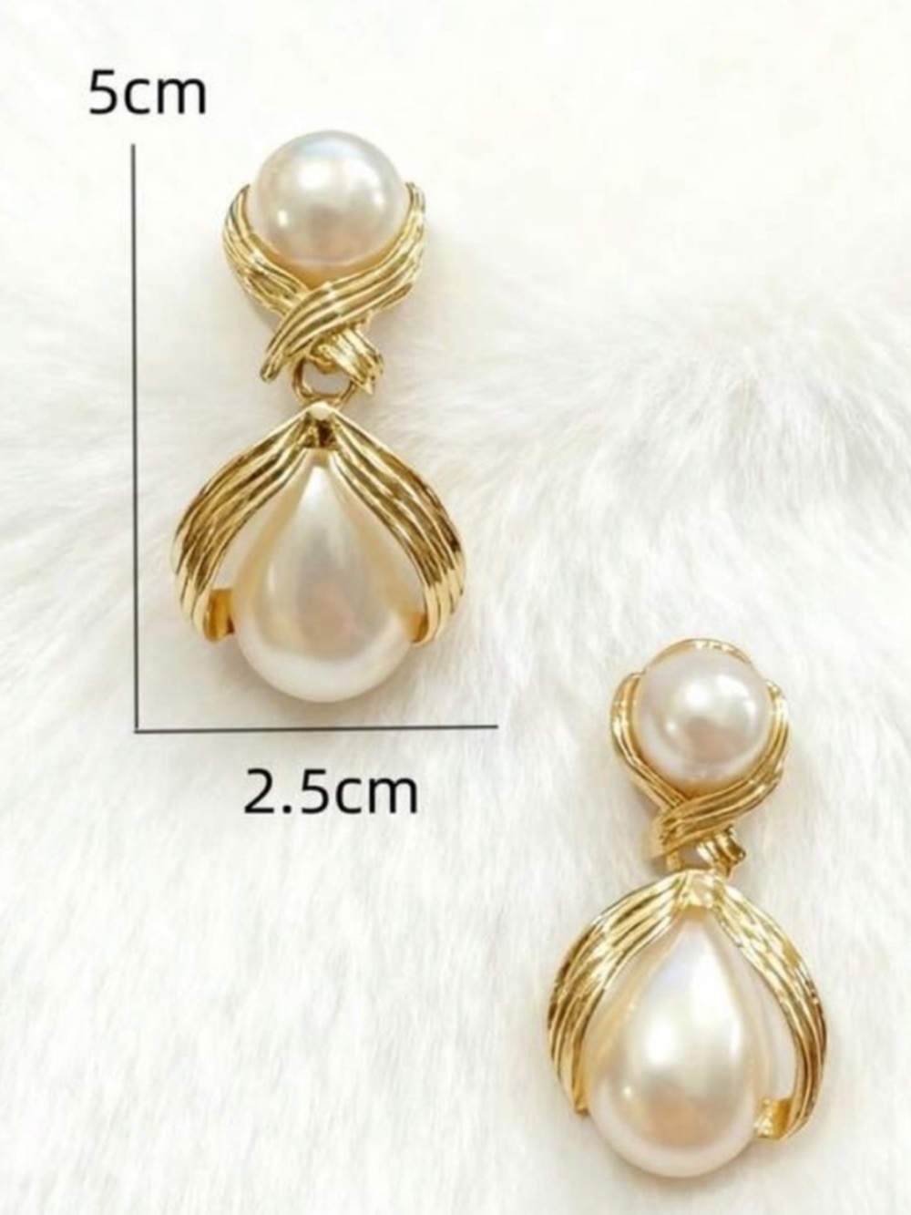 Gold-Tone Pearl Drop Earrings - White Pearl - Picture 5 of 5